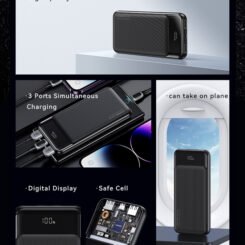 USAMS power bank US-CD198, 3x θύρες εξόδου, 10000mAh, 10W, μαύρο