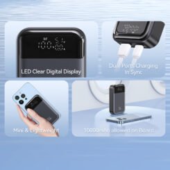 USAMS power bank CD221 με οθόνη, 2x θύρες εξόδου, 10000mAh, PPS 33W, γκρι