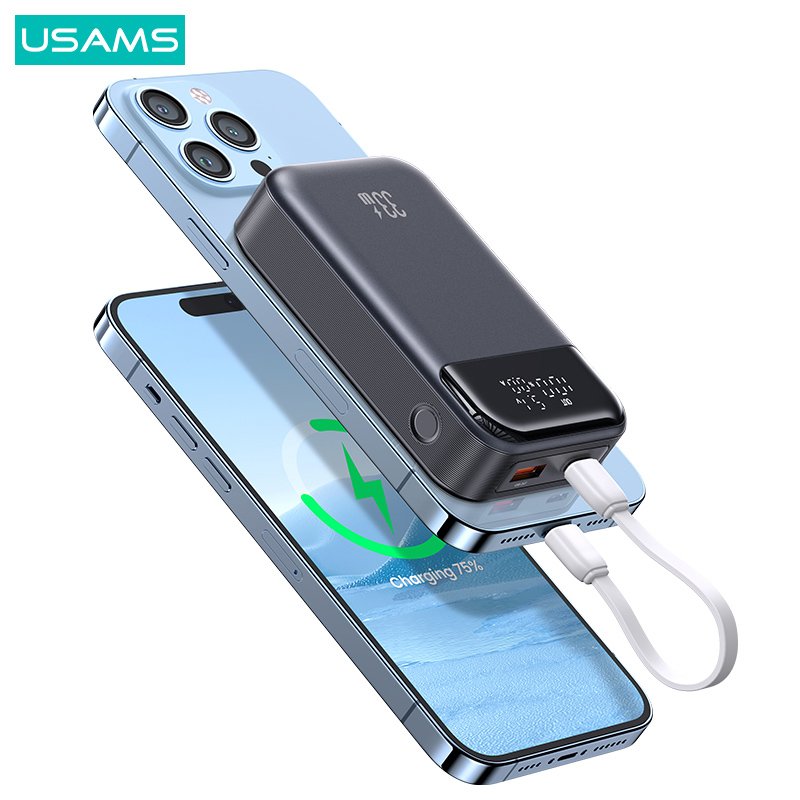 USAMS power bank CD221 με οθόνη, 2x θύρες εξόδου, 10000mAh, PPS 33W, γκρι - Image 4