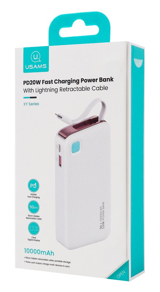 USAMS power bank CD225 με καλώδιο Lightning, 2x θύρες εξόδου, 10000mAh, 20W, λευκό - Image 5