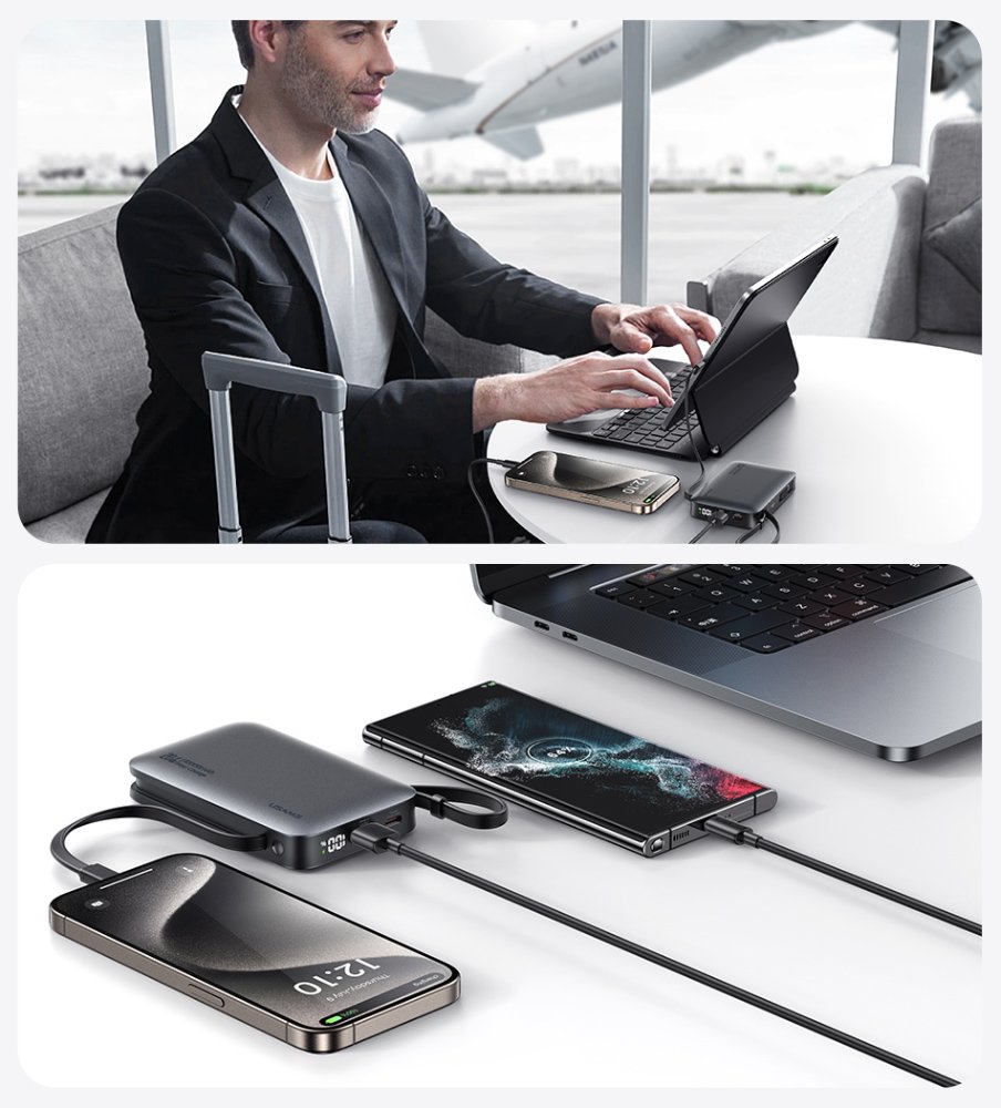 USAMS power bank CD228 με 2x καλώδια, 2x θύρες εξόδου, 10000mAh, 20W, γκρι - Image 3