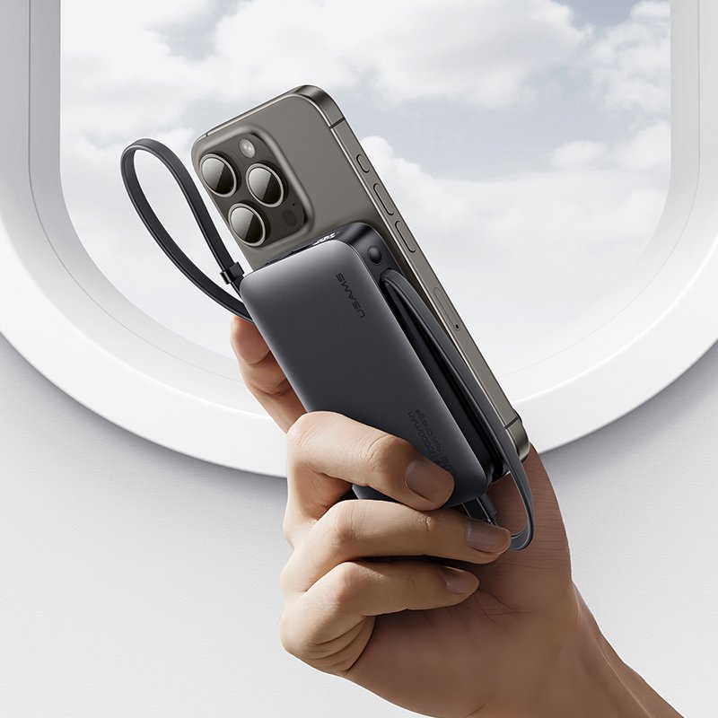 USAMS power bank CD228 με 2x καλώδια, 2x θύρες εξόδου, 10000mAh, 20W, γκρι - Image 5