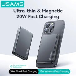 Alternative view of USAMS power bank CD242, magnetic wireless, USB-C έξοδος, 10000mAh, 20W, γκρι