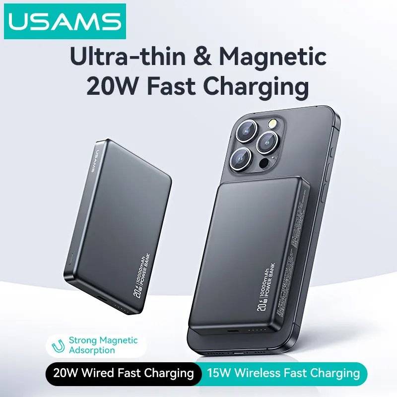 USAMS power bank CD242, magnetic wireless, USB-C έξοδος, 10000mAh, 20W, γκρι - Image 2