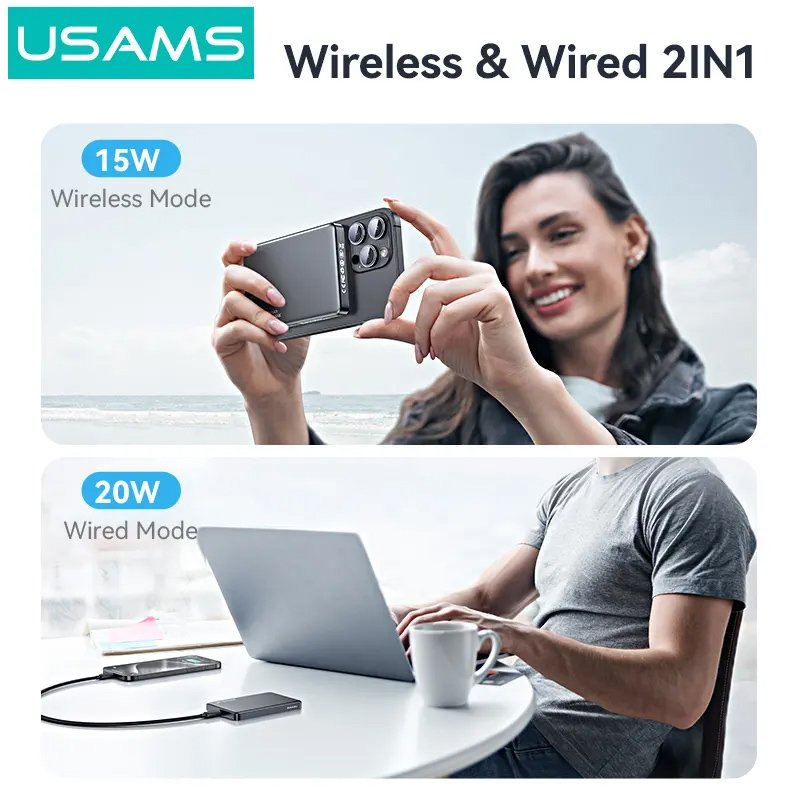 USAMS power bank CD242, magnetic wireless, USB-C έξοδος, 10000mAh, 20W, γκρι - Image 3