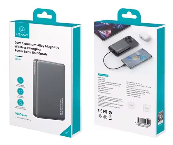 USAMS power bank CD242, magnetic wireless, USB-C έξοδος, 10000mAh, 20W, γκρι - Image 5