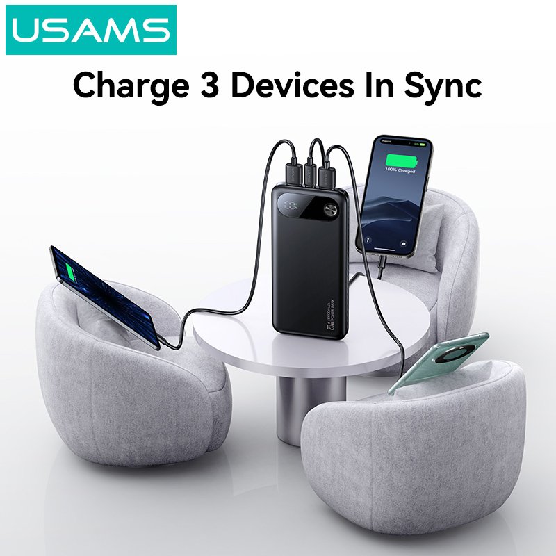 USAMS power bank CD249 με οθόνη, 3x θύρες εξόδου, 10000mAh, PD20W, μαύρο - Image 2