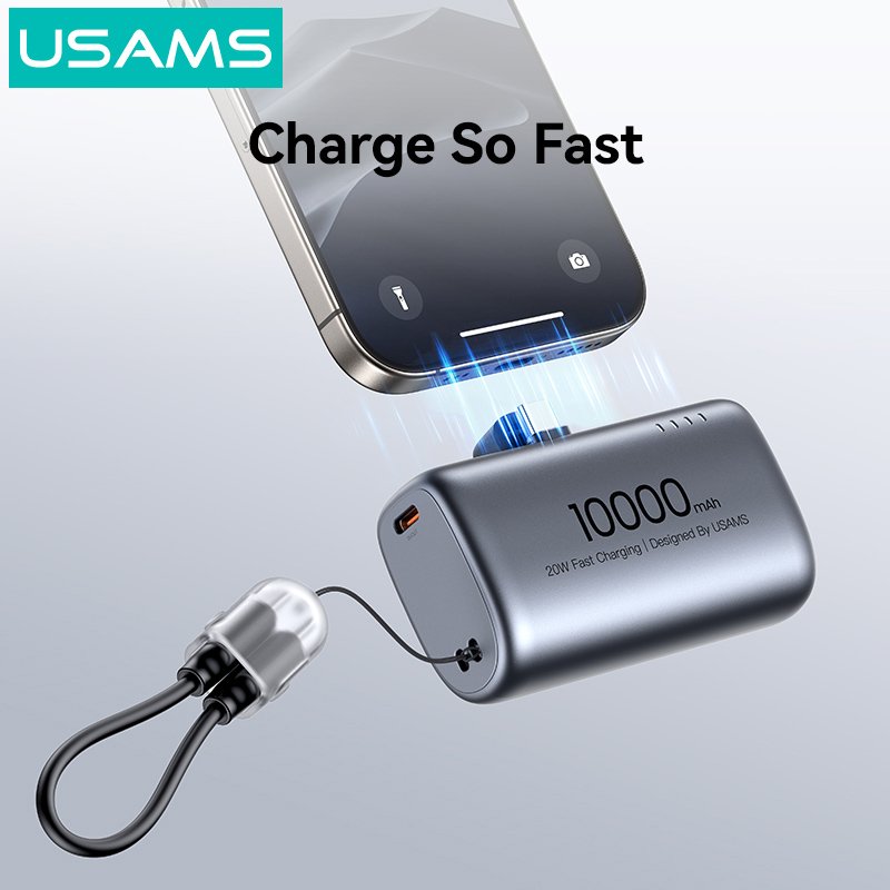 USAMS power bank CD252 με stand, 2x θύρες εξόδου, 10000mAh, 20W, γκρι