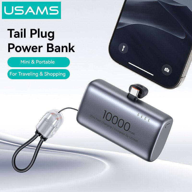 USAMS power bank CD252 με stand, 2x θύρες εξόδου, 10000mAh, 20W, γκρι - Image 5