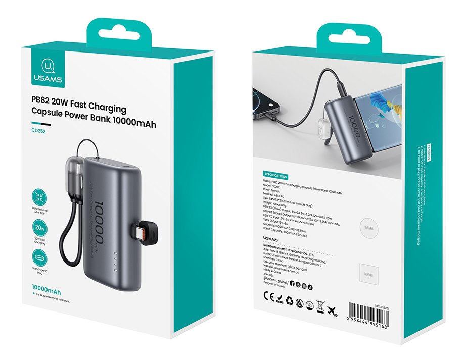 USAMS power bank CD252 με stand, 2x θύρες εξόδου, 10000mAh, 20W, γκρι - Image 6