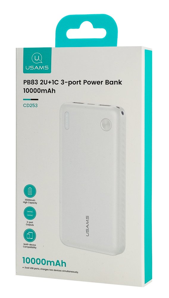 USAMS power bank CD253, 2x θύρες εξόδου, 10000mAh, 10W, λευκό - Image 6