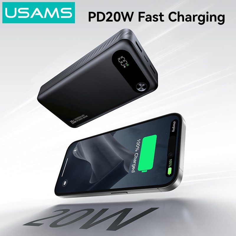 USAMS power bank CD251 με οθόνη, 3x θύρες εξόδου, 20000mAh, PD20W, μαύρο - Image 3