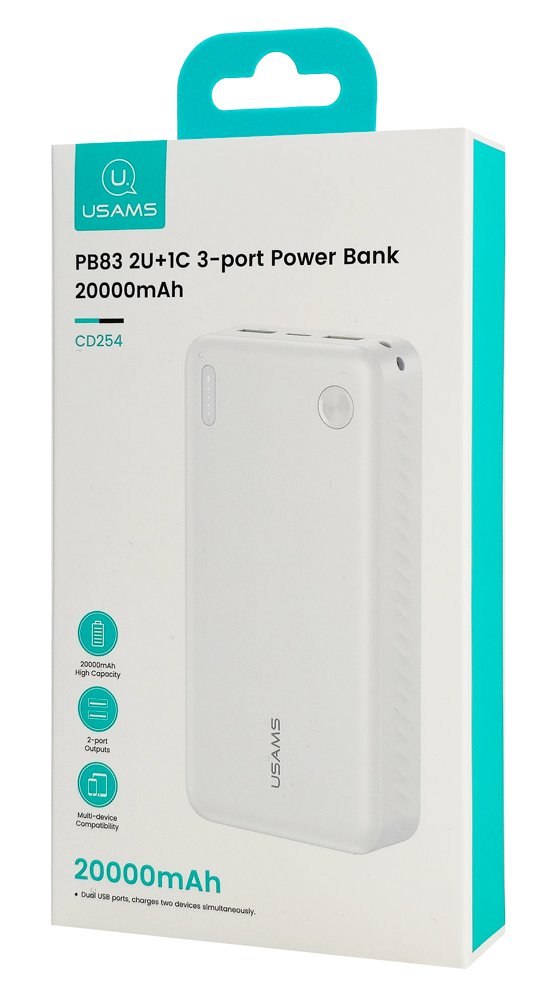 USAMS power bank CD254, 2x θύρες εξόδου, 20000mAh, 10W, λευκό - Image 5