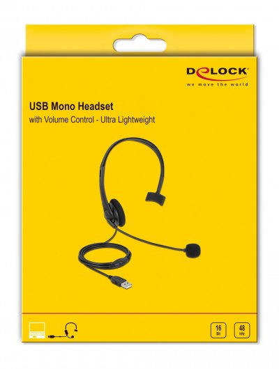 DELOCK headphones με μικρόφωνο 27177, mono, USB, volume control, μαύρα - Image 2