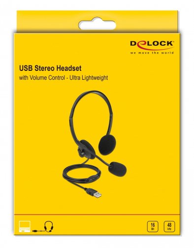 DELOCK headphones με μικρόφωνο 27178, stereo, USB, volume control, μαύρα - Image 2