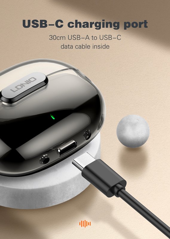 LDNIO earphones με θήκη φόρτισης T03, True Wireless, HiFi, Φ13mm, μαύρα - Image 6