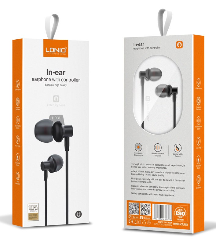 LDNIO earphones με μικρόφωνο HP06, 3.5mm σύνδεση, Φ10mm, 1.2m, μαύρα - Image 2