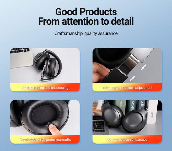 CELEBRAT headphones A33, ασύρματα & ενσύρματα, ANC, 40mm, 300mAh, μαύρα - Image 5