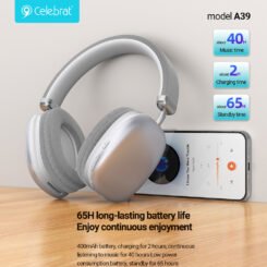 Alternative view of CELEBRAT headphones A39, ασύρματα & ενσύρματα, micro SD, 40mm, 400mAh, μαύρα