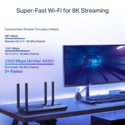TP-LINK router Archer AX50, WiFi 6, 3000Mbps AX3000, Ver. 1.0