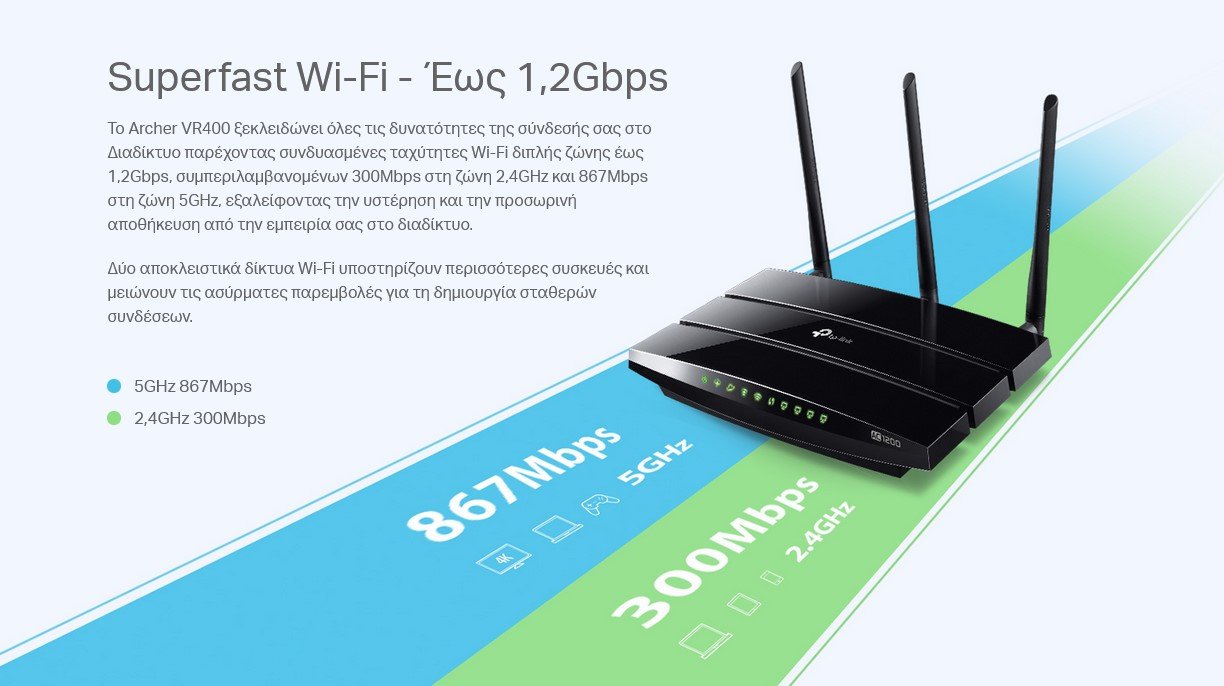 TP-LINK Modem/Router Archer VR400, VDSL/ADSL, 1200Mbps AC1200, Ver. 2.0 - Image 3