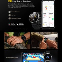 Alternative view of ULEFONE smartwatch Armor Watch Pro, 2x λουράκια, heart rate, 1.50" AMOLED, GPS, 5 ΑΤΜ/IP68/IP69K/MIL-STD-810H, μαύρο