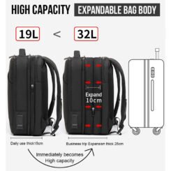 ARCTIC HUNTER τσάντα πλάτης B00345 με θήκη laptop 15.6", USB, 19-32L, μαύρη