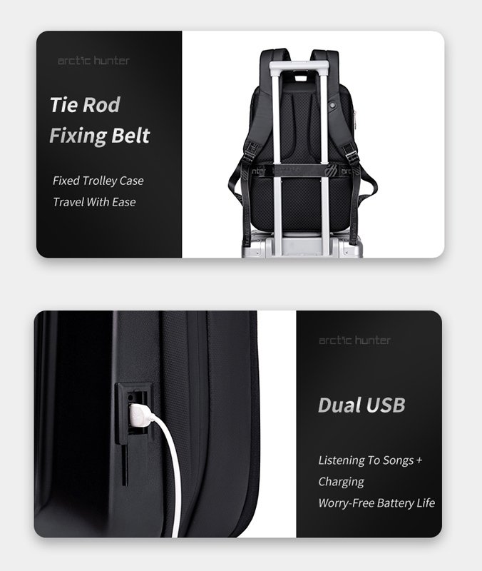 ARCTIC HUNTER τσάντα πλάτης B00487 με θήκη laptop 15.6", λουκέτο TSA, 22L, μαύρη - Image 2