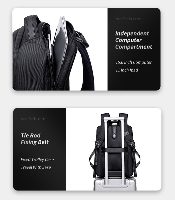 ARCTIC HUNTER τσάντα πλάτης B00490 με θήκη laptop 15.6", 27L, USB, μαύρη - Image 3