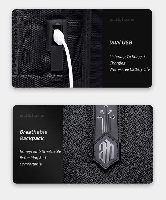 ARCTIC HUNTER τσάντα πλάτης B00490 με θήκη laptop 15.6", 27L, USB, μαύρη - Image 4