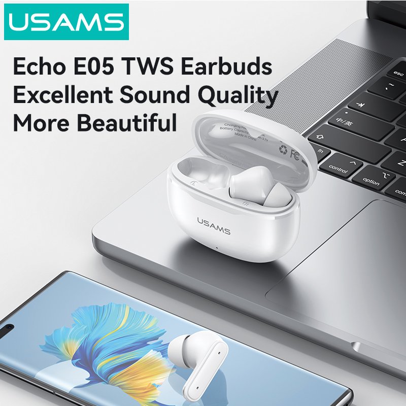USAMS earphones με θήκη φόρτισης E05, True Wireless, BT 6.0, λευκό - Image 6