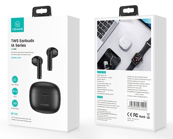 USAMS earphones IA04 με θήκη φόρτισης, True Wireless, Φ13mm, μαύρα - Image 3