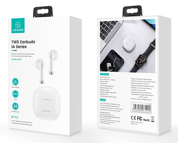 USAMS earphones IA04 με θήκη φόρτισης, True Wireless, Φ13mm, λευκά - Image 3