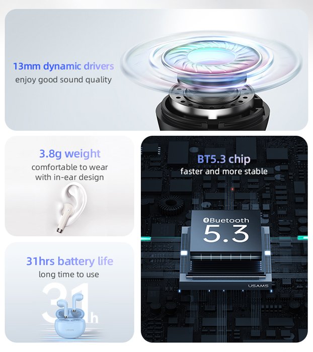 USAMS earphones με θήκη φόρτισης US-YO17, True Wireless, Φ13mm, μαύρα - Image 2