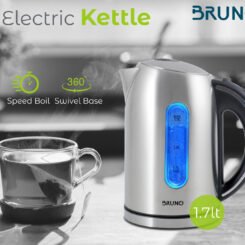 BRUNO ηλεκτρικός βραστήρας BRN-0028, 2200W, 1.7lt, βάση 360°, LED