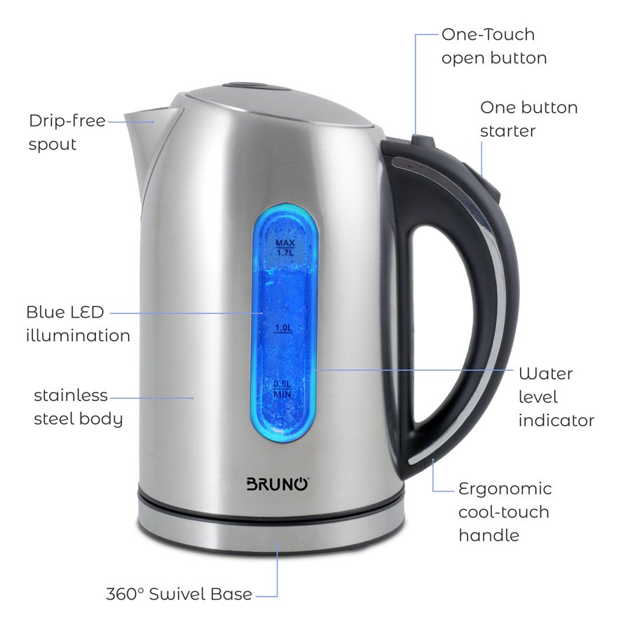 BRUNO ηλεκτρικός βραστήρας BRN-0028, 2200W, 1.7lt, βάση 360°, LED - Image 3