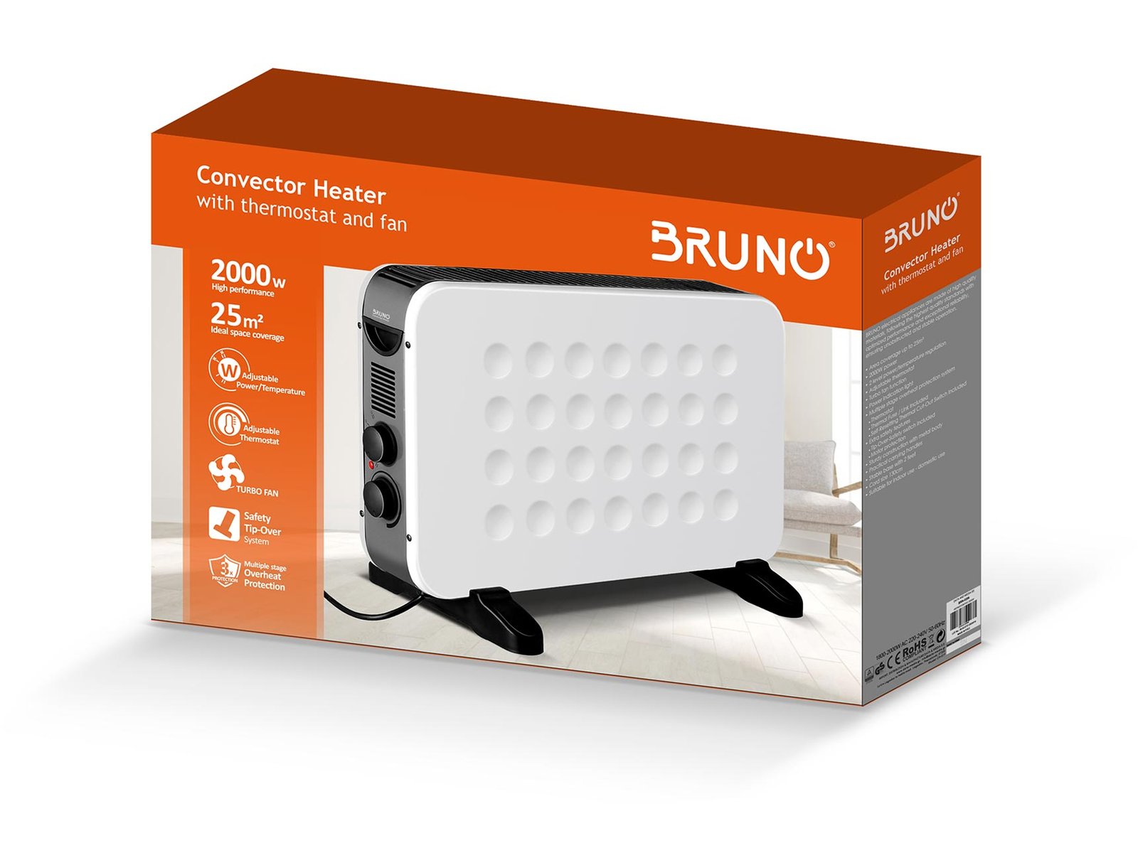 BRUNO θερμοπομπός BRN-0206, 2000W, με θερμοστάτη & ανεμιστήρα, λευκός - Image 6