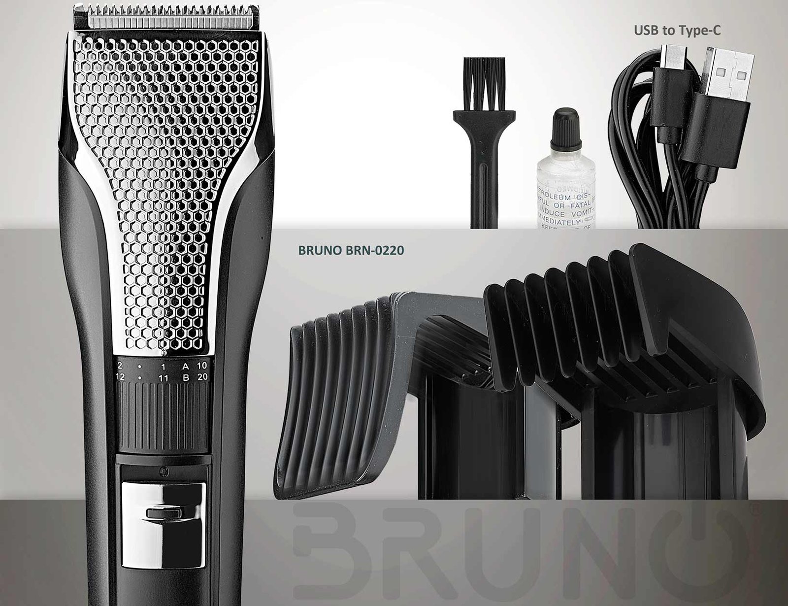 BRUNO κουρευτική μηχανή BRN-0220, επαναφορτιζόμενη, μαύρη - Image 4