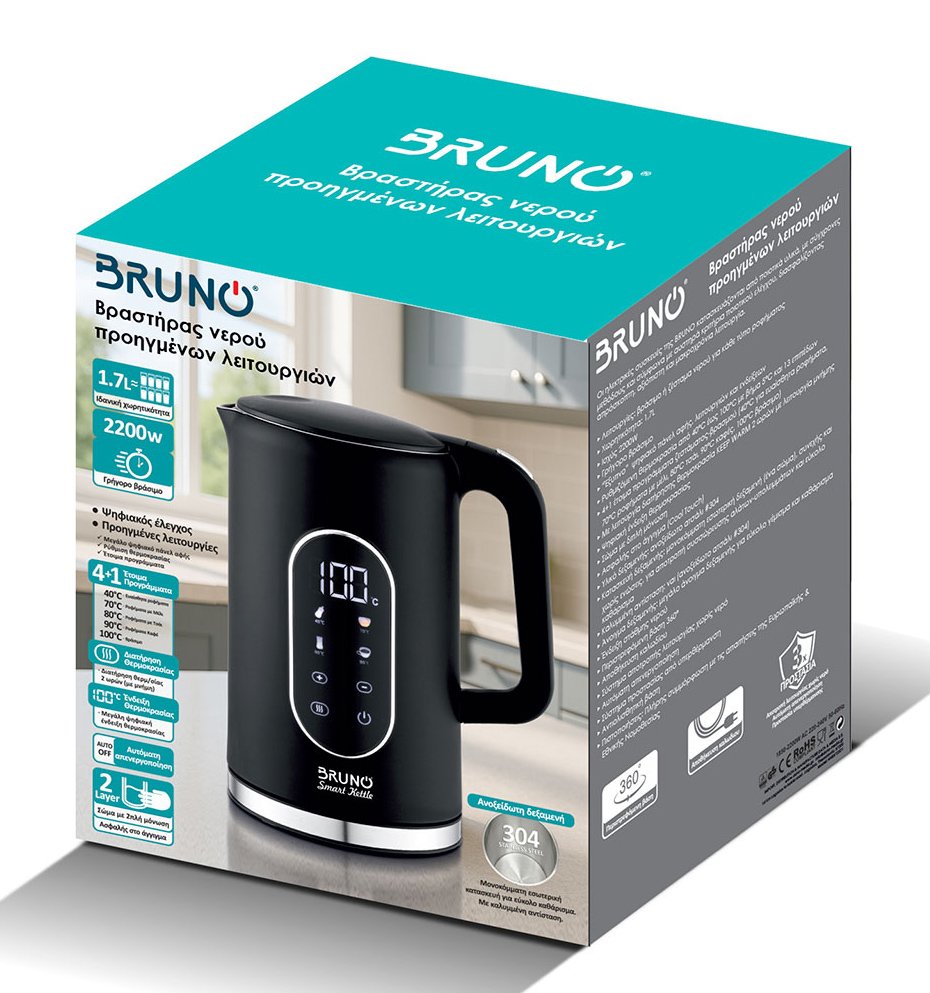 BRUNO βραστήρας νερού προηγμένων λειτουργιών BRN-0245, ψηφιακός, με διπλό τοίχωμα, 1.7L, 2200W, μαύρος - Image 6