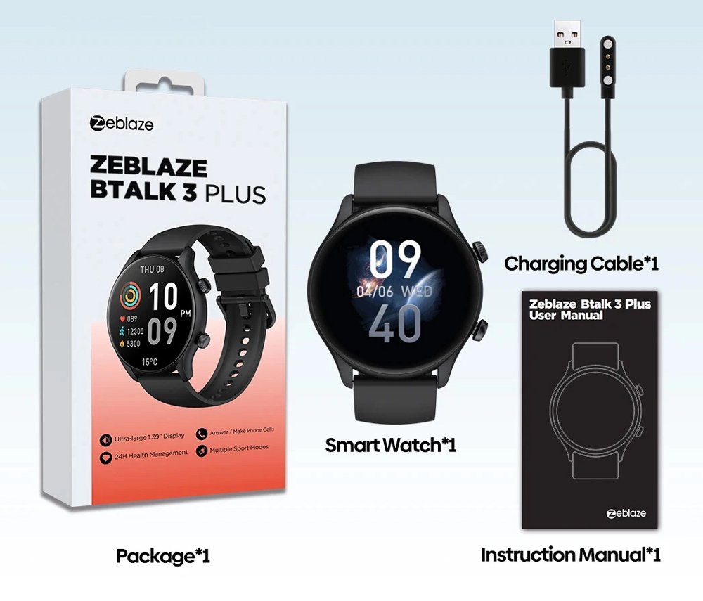 ZEBLAZE smartwatch Btalk 3 Plus, heart rate, 1.39" IPS, μαύρο - Image 5