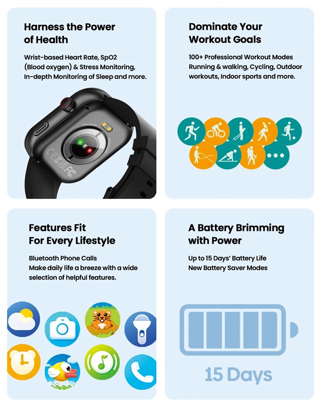 ZEBLAZE smartwatch Btalk Plus, heart rate, 2.03" IPS, IP68, μαύρο - Image 7