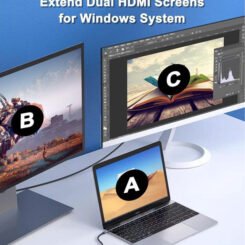 POWERTECH docking station CAB-UC083, 2 θυρών HDMI, USB-C, 4K, γκρι