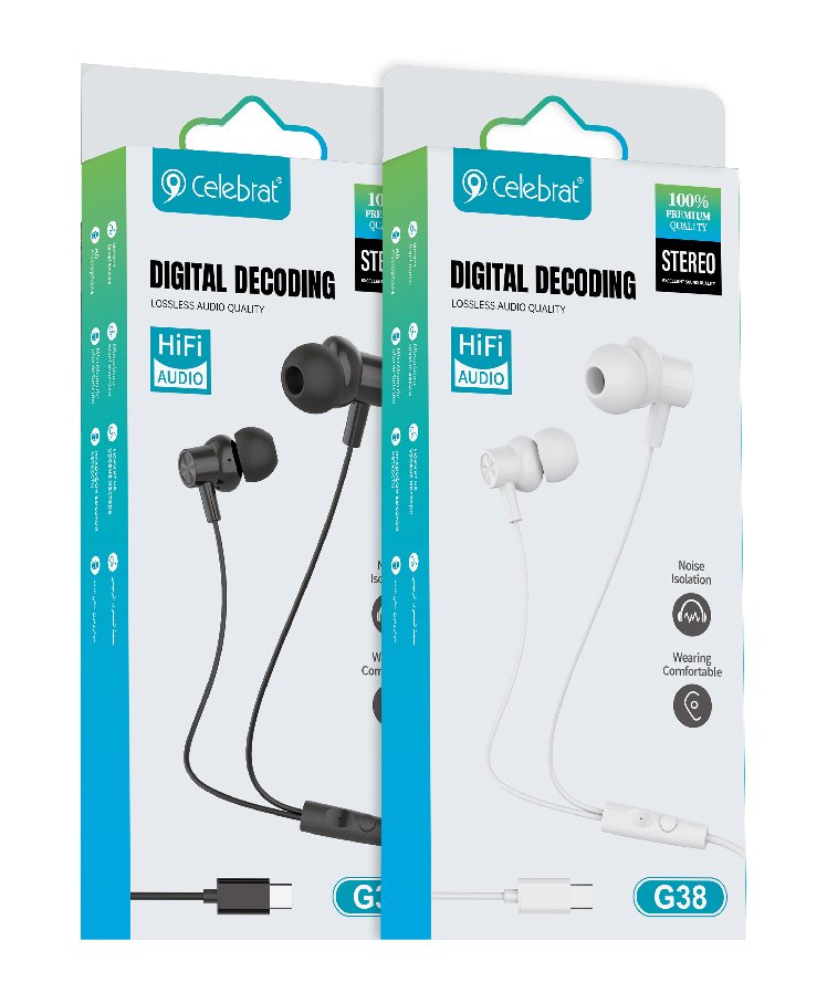 CELEBRAT earphones με μικρόφωνο G38, USB-C σύνδεση, 10mm, 1.2m, μαύρα - Image 4
