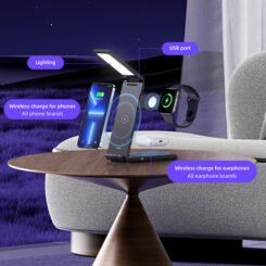 Alternative view of USAMS ασύρματος φορτιστής US-CD181 με φωτιστικό, 3 σε 1, 15W, μαύρος