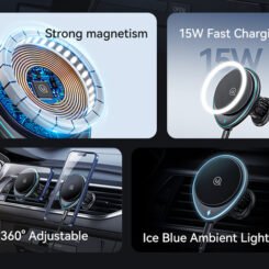 Alternative view of USAMS ασύρματος φορτιστής & βάση αυτοκινήτου US-CD222, 15W, μαύρο