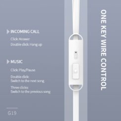 Alternative view of CELEBRAT earphones με μικρόφωνο G19, 3.5mm σύνδεση, Φ10mm, 1.2m, λευκά