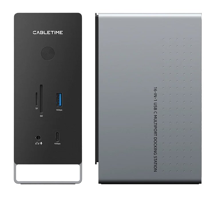 CABLETIME docking station CT-DK181-AG, 16 θυρών, USB-C σύνδεση, 100W PD, 1000Mbps, MST, γκρι