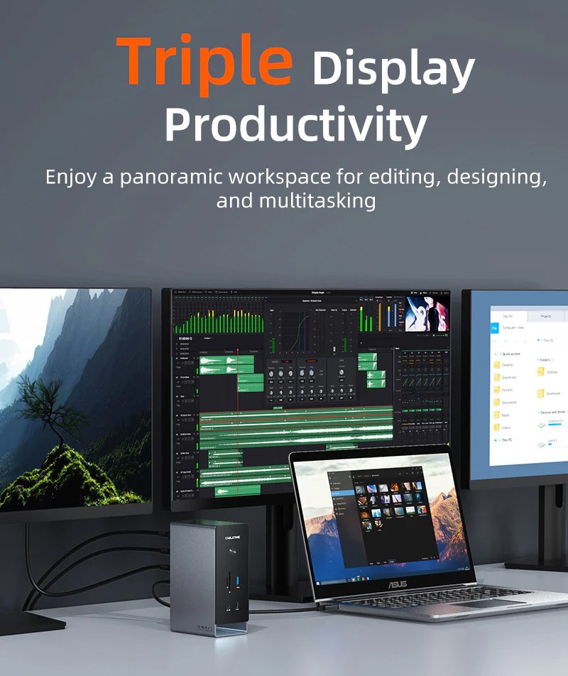 CABLETIME docking station CT-DK181-AG, 16 θυρών, USB-C σύνδεση, 100W PD, 1000Mbps, MST, γκρι - Image 2