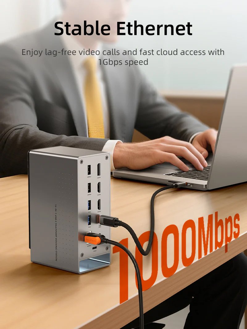 CABLETIME docking station CT-DK181-AG, 16 θυρών, USB-C σύνδεση, 100W PD, 1000Mbps, MST, γκρι - Image 4