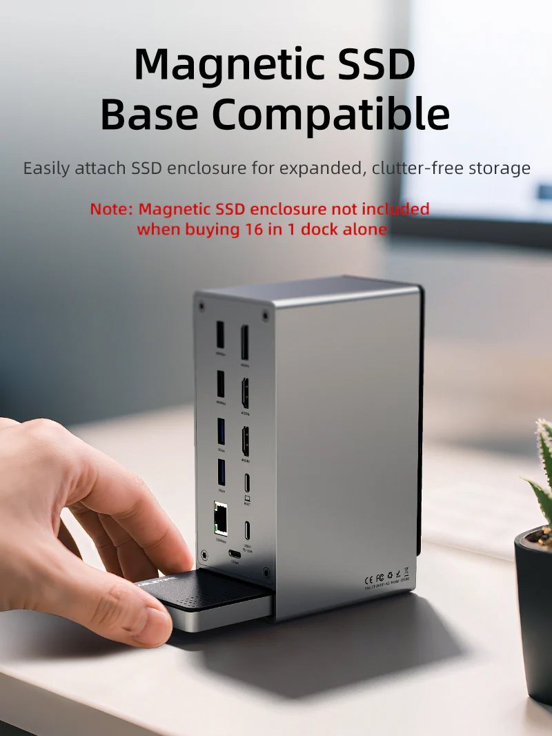 CABLETIME docking station CT-DK181-AG, 16 θυρών, USB-C σύνδεση, 100W PD, 1000Mbps, MST, γκρι - Image 7